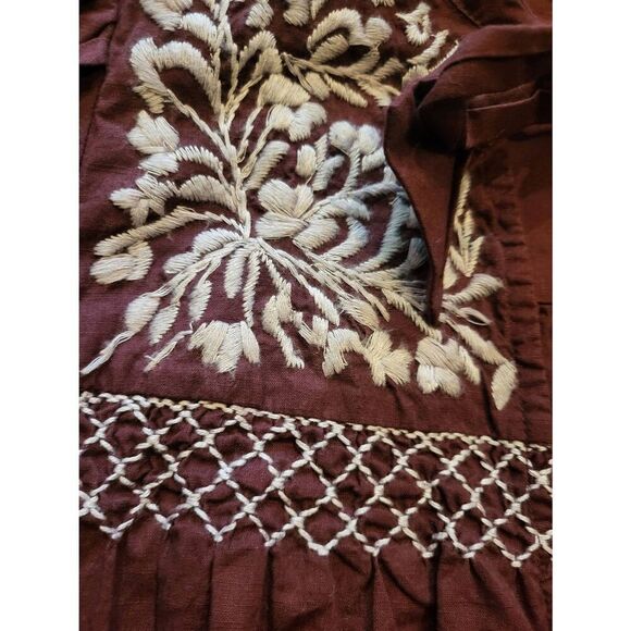 Free People Blouse Women's Medium Burgundy Dreaming of You Tunic Embroidered - Picture 5 of 5